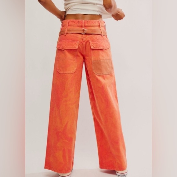 FREE PEOPLE We The Free Waterfall Baggy Wide Leg Jeans Oklahoma Sun Utility Pant - Picture 2 of 11